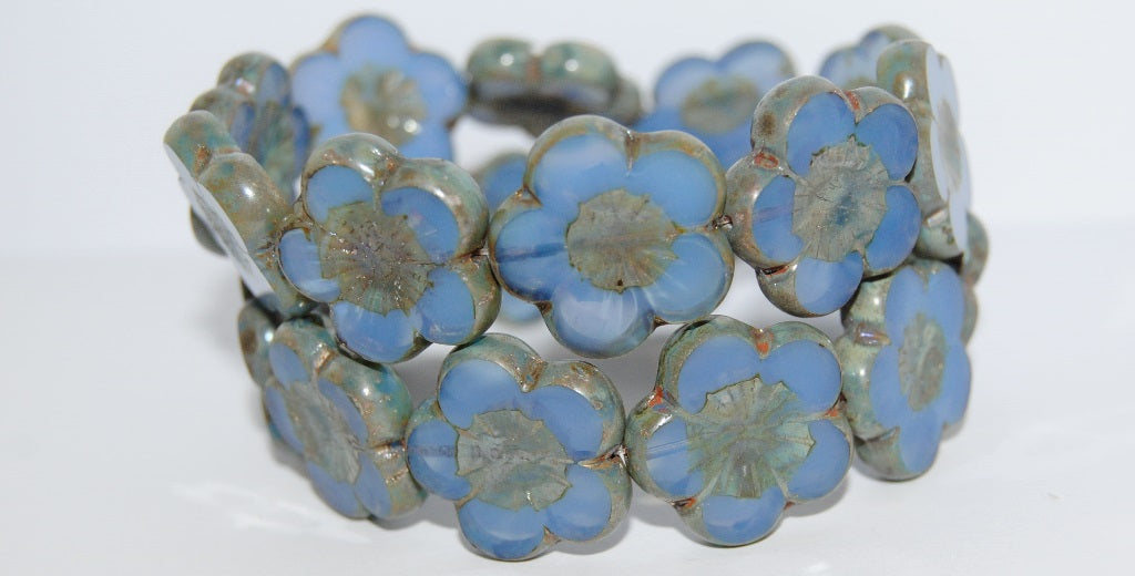 Table Cut Flower Beads Hibiscus, (21 Blue Opal 43400), Glass, Czech Republic