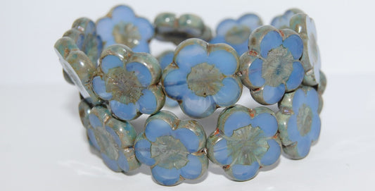 Table Cut Flower Beads Hibiscus, (21 Blue Opal 43400), Glass, Czech Republic