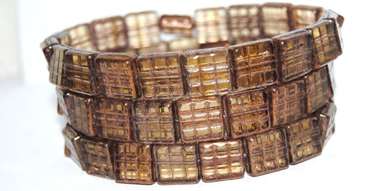 Table Cut Square Beads With Grid, 10020 Bronze (10020 14415), Glass, Czech Republic