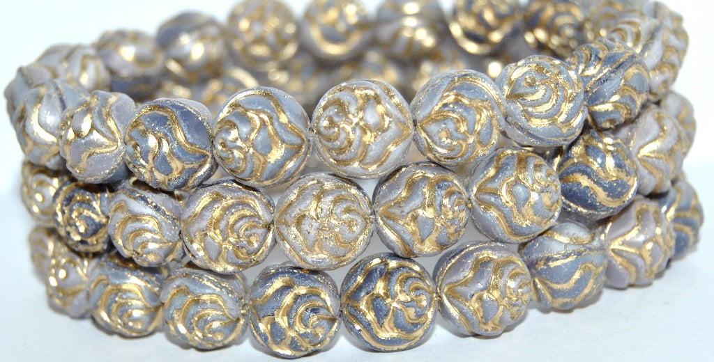 Round Rose Pressed Glass Beads, (21350 54202), Glass, Czech Republic