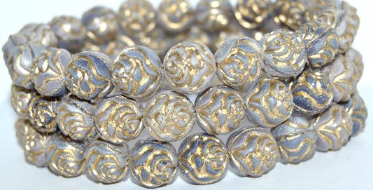 Round Rose Pressed Glass Beads, (21350 54202), Glass, Czech Republic