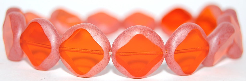 Table Cut Flat Round Beads With Rhomb, Transparent Orange Hematite (90040 14400), Glass, Czech Republic