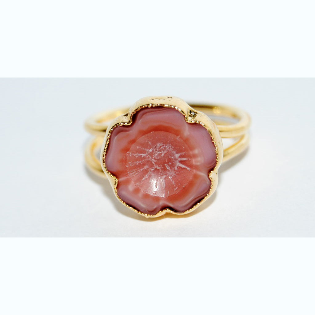 Adjustable Ring with Polished Czech Glass Bead, Hawaiian Flower 16 mm (G-14-M)