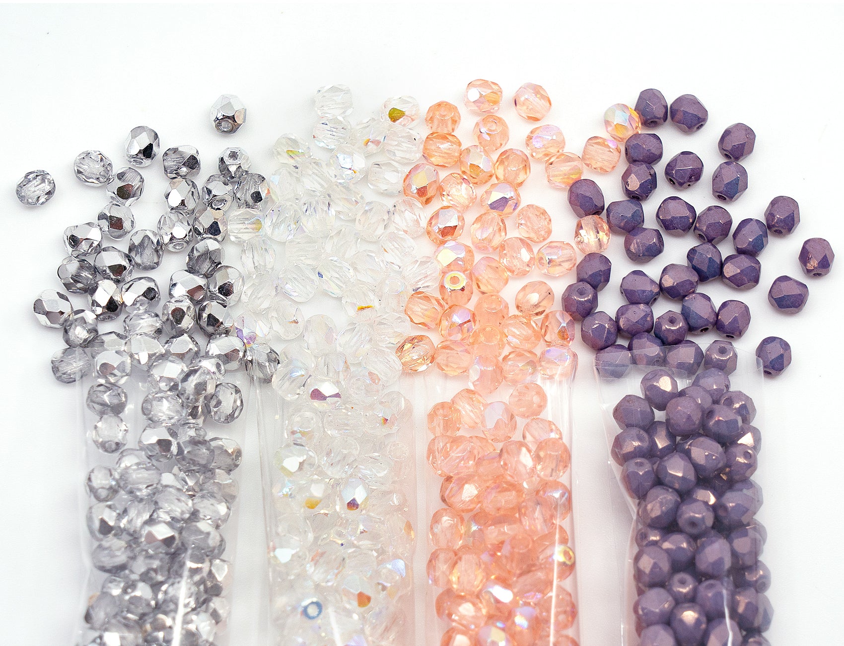 460+ Bead Kit of 4mm Bracelet Beads - Faceted Fire Polished Glass Beads for Jewelry Making Set, 4 Colors: Pink AB, Purple Luster, Crystal AB, Half Silver