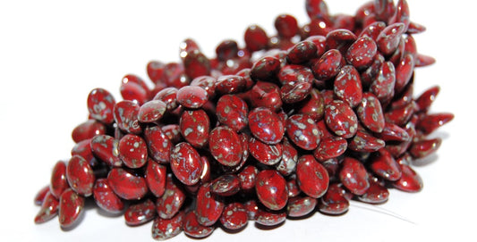 Leaf Tongue Pressed Glass Beads, Red 43400 (93190 43400), Glass, Czech Republic