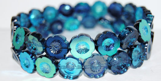 Table Cut Round Beads Hawaii Flowers, 48103 (48103), Glass, Czech Republic