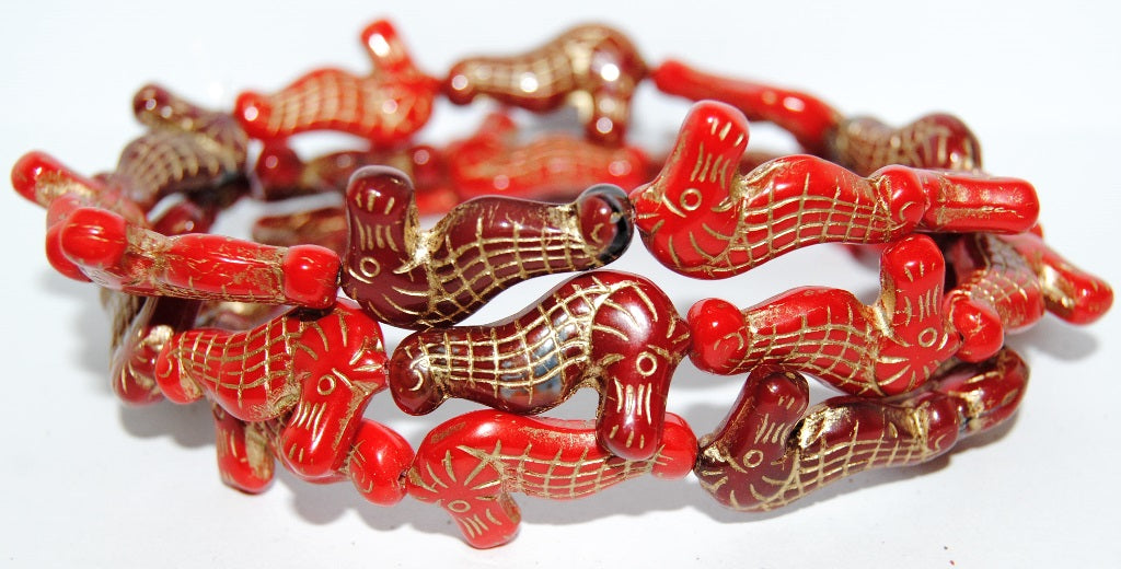 Seahorse Pressed Glass Beads, Mixed Colors Red 54202 (Mix Red 54202), Glass, Czech Republic
