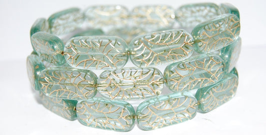 Rectangle With Ornament Pressed Glass Beads, Transparent Aqua 54202 (60010 54202), Glass, Czech Republic