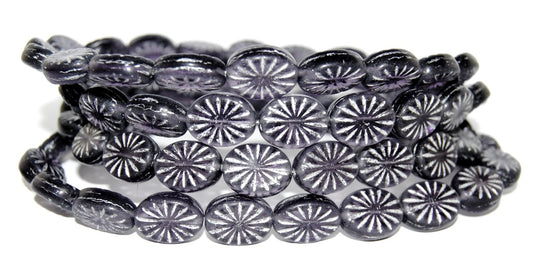Flat Oval Pressed Glass Beads With Rays, Transparent Light Amethyst 54201 (20310 54201), Glass, Czech Republic