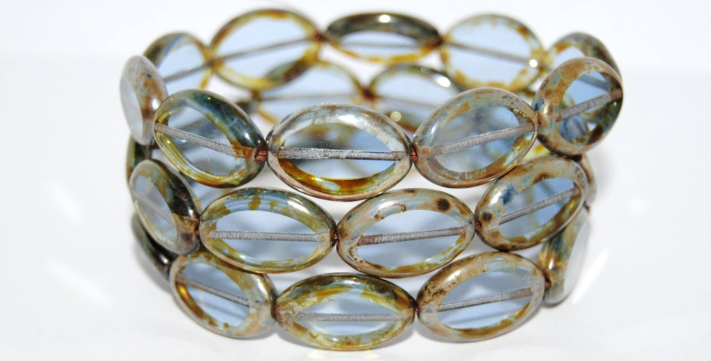 Table Cut Oval Beads Roach, Transparent Blue 43400 (30030 43400), Glass, Czech Republic