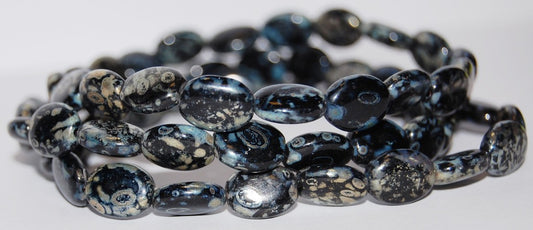 Oval Pressed Glass Beads, Black 43400 (23980 43400), Glass, Czech Republic