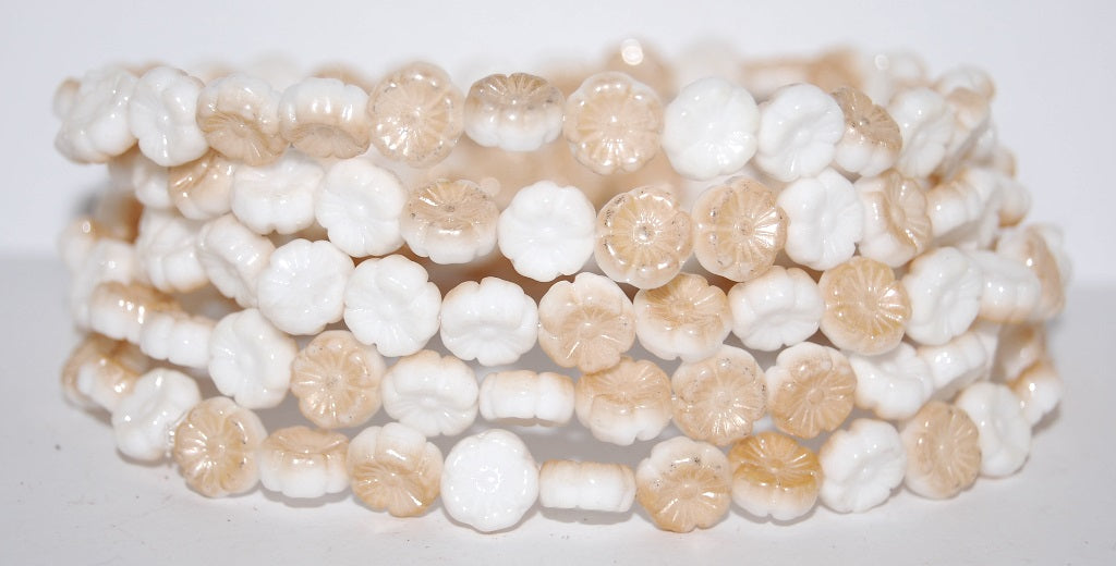 Hawaii Flower Pressed Glass Beads, Luster Brown Half Coated (14213), Glass, Czech Republic