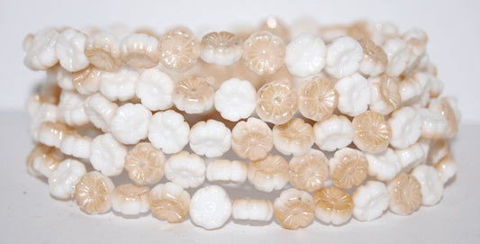 Hawaii Flower Pressed Glass Beads, Luster Brown Half Coated (14213), Glass, Czech Republic