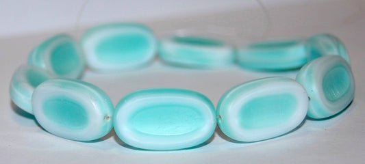 Table Cut Rounded Rectangle Oval Beads With Oval, Light Green (7524), Glass, Czech Republic