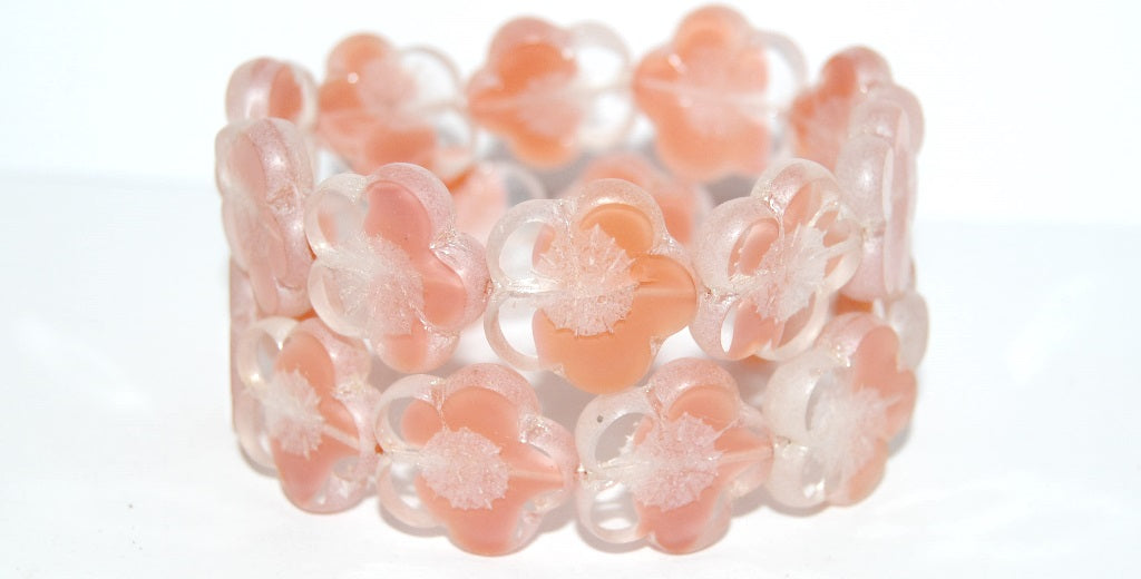 Table Cut Flower Beads Hibiscus, 21 Opaque Pink Luster Cream (21 76028 14401), Glass, Czech Republic