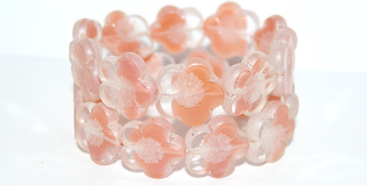 Table Cut Flower Beads Hibiscus, 21 Opaque Pink Luster Cream (21 76028 14401), Glass, Czech Republic
