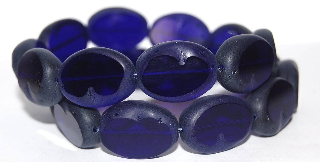 Table Cut Oval Beads, Transparent Blue Matte (30080 M), Glass, Czech Republic