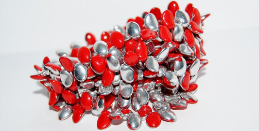 Leaf Tongue Pressed Glass Beads, Red Crystal Silver Half Coating (93190 27001), Glass, Czech Republic