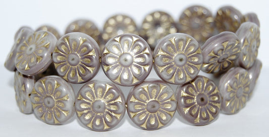 Flat Round With Flower Pressed Glass Beads, (7224 54202), Glass, Czech Republic