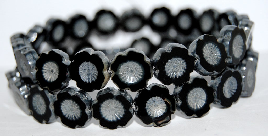 Table Cut Round Beads Hawaii Flowers, 17019 Hematite (17019 14400), Glass, Czech Republic