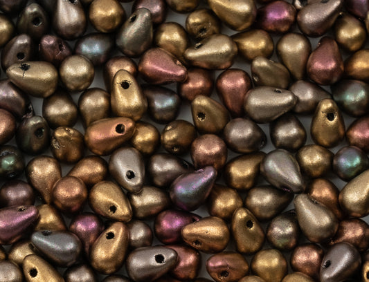 Teardrop Czech Glass Beads, Gold Purple Iris 01640