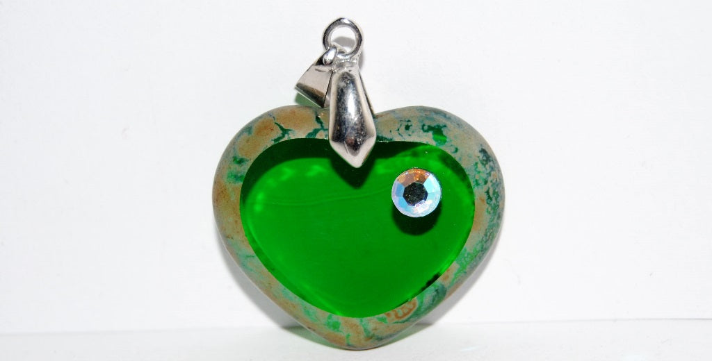 Table Cut Heart Beads Pendant, Pp Transparent Green 43400 (Pp 50130 43400), Glass, Czech Republic