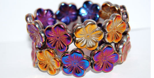 Round Flower Hibiskus Pressed Glass Beads, Chalk White 29500 (3000 29500), Glass, Czech Republic