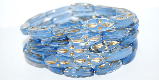 Boat Oval Pressed Glass Beads With Decor, Opal Blue 54202 (31000 54202), Glass, Czech Republic