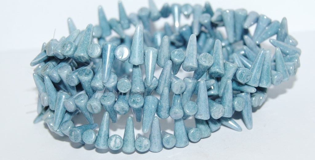 Spike Thorn Czech Glass Beads, Chalk White Luster Blue Full Coated (3000 14464), Glass, Czech Republic