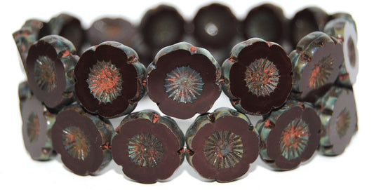 Table Cut Round Beads Hawaii Flowers, 13510 Travertin (13510 86800), Glass, Czech Republic