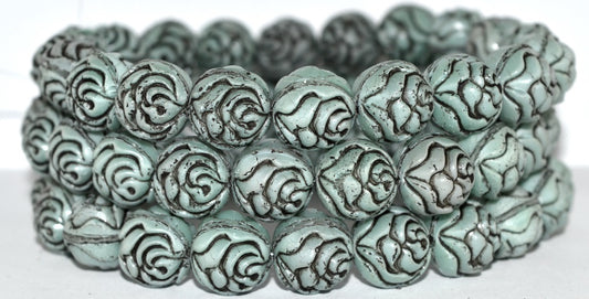 Round Rose Pressed Glass Beads, (47514 23202), Glass, Czech Republic
