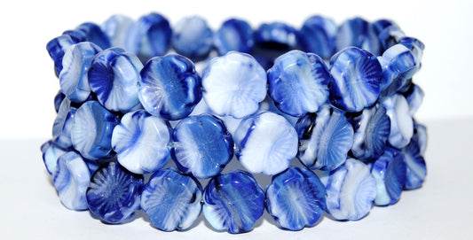 Hawaii Flower Pressed Glass Beads, (Blue), Glass, Czech Republic