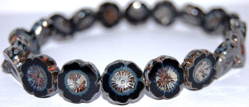 Table Cut Round Beads Hawaii Flowers, (17019 43400), Glass, Czech Republic