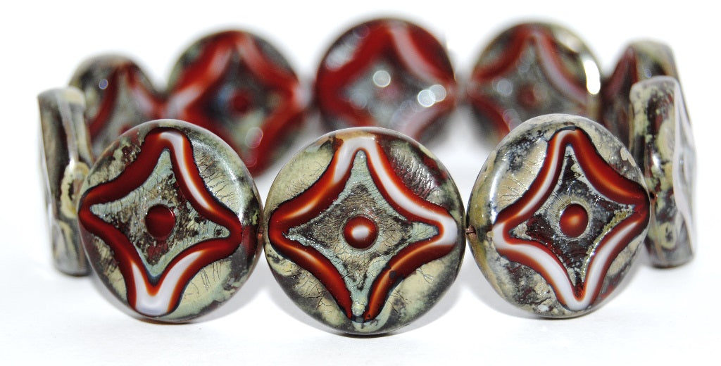 Table Cut Round Beads With Star, Coral 43400 (7913 43400), Glass, Czech Republic