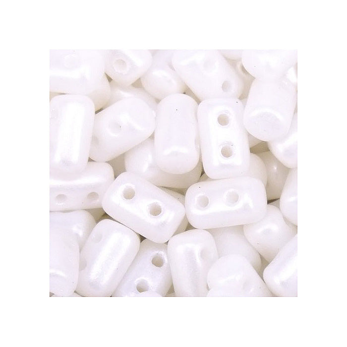 Matubo Rulla two-hole pressed glass beads cylinder Pearl Shine White Glass Czech Republic