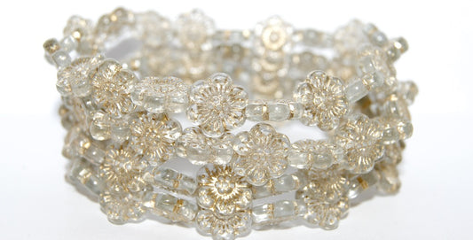 Flower Pressed Glass Beads, Transparent Blue 54202 (30010 54202), Glass, Czech Republic