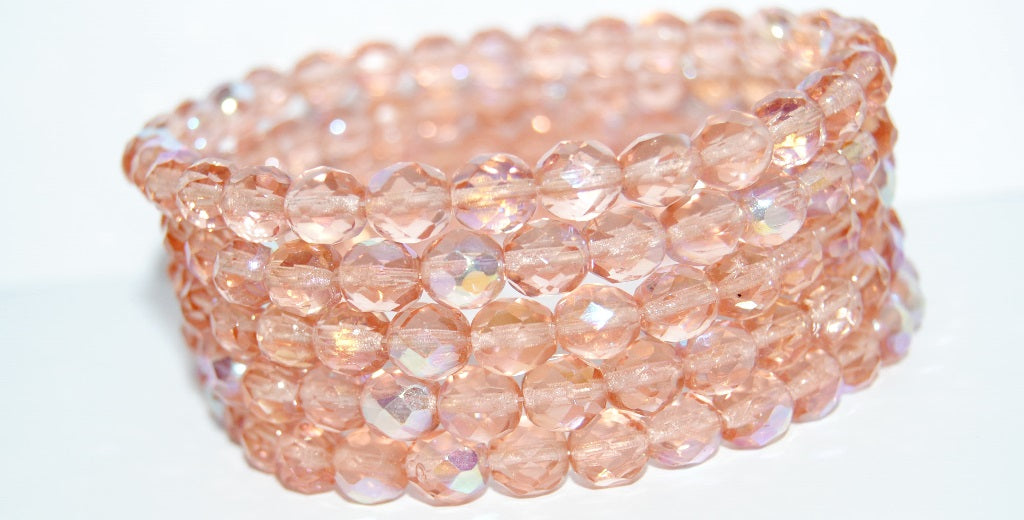 Fire Polished Round Faceted Beads, Transparent Pink Ab (70120 Ab), Glass, Czech Republic