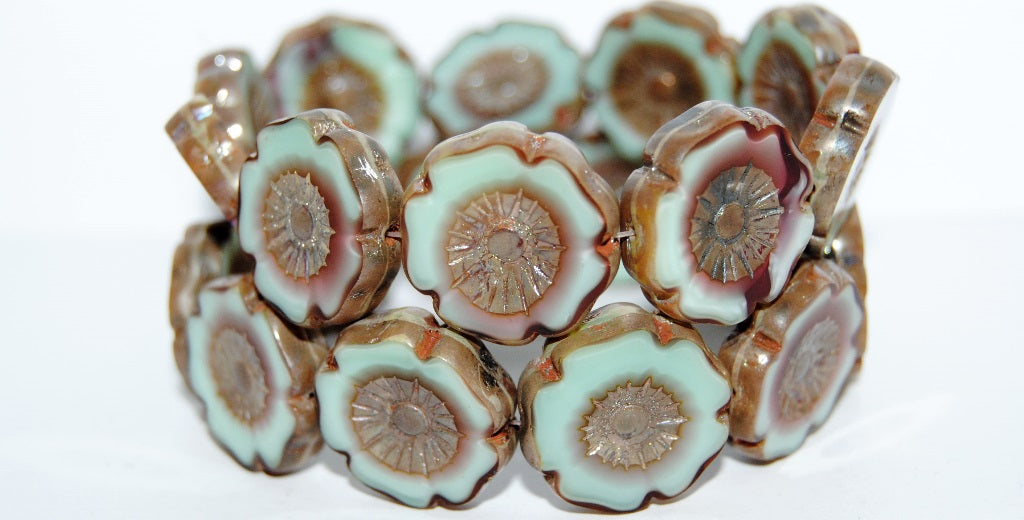 Table Cut Round Beads Hawaii Flowers, (57353 43400), Glass, Czech Republic