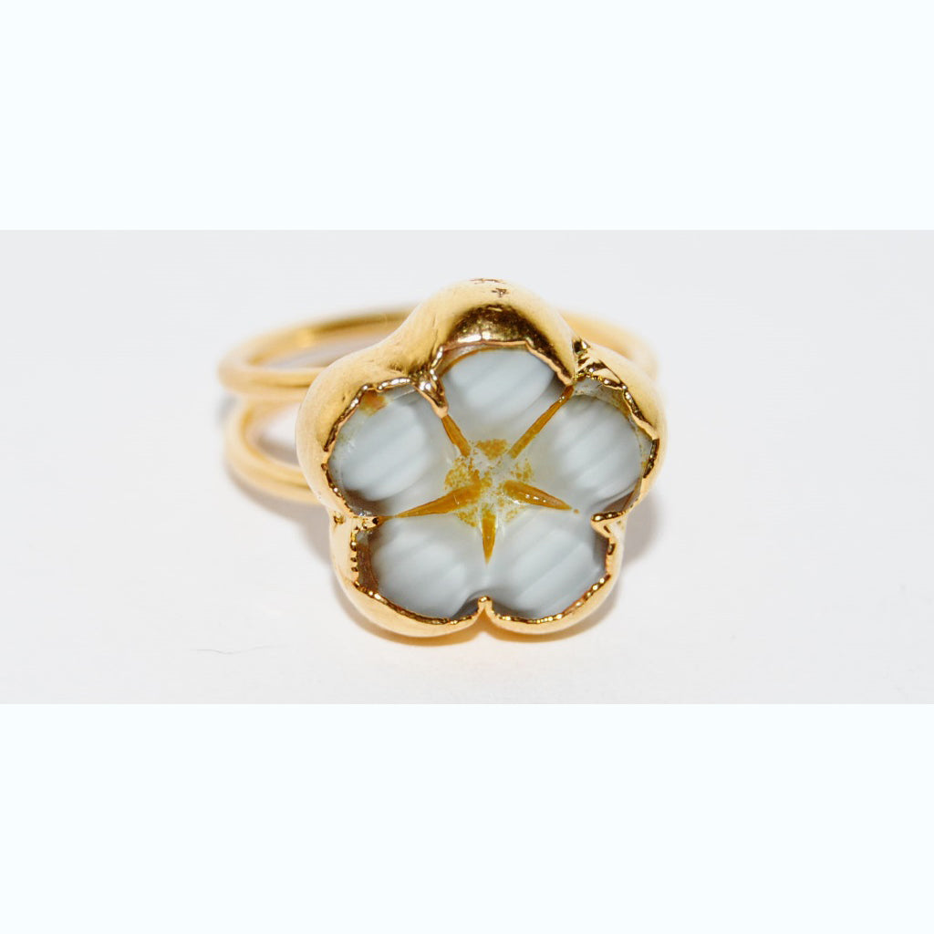 Adjustable Ring with Polished Czech Glass Bead, Flower 16 mm (G-5-B)