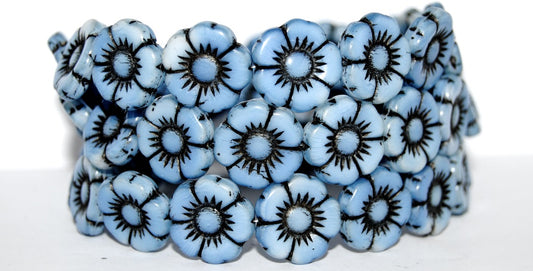 Round Flat Flower Pressed Glass Beads, (7624 23202), Glass, Czech Republic