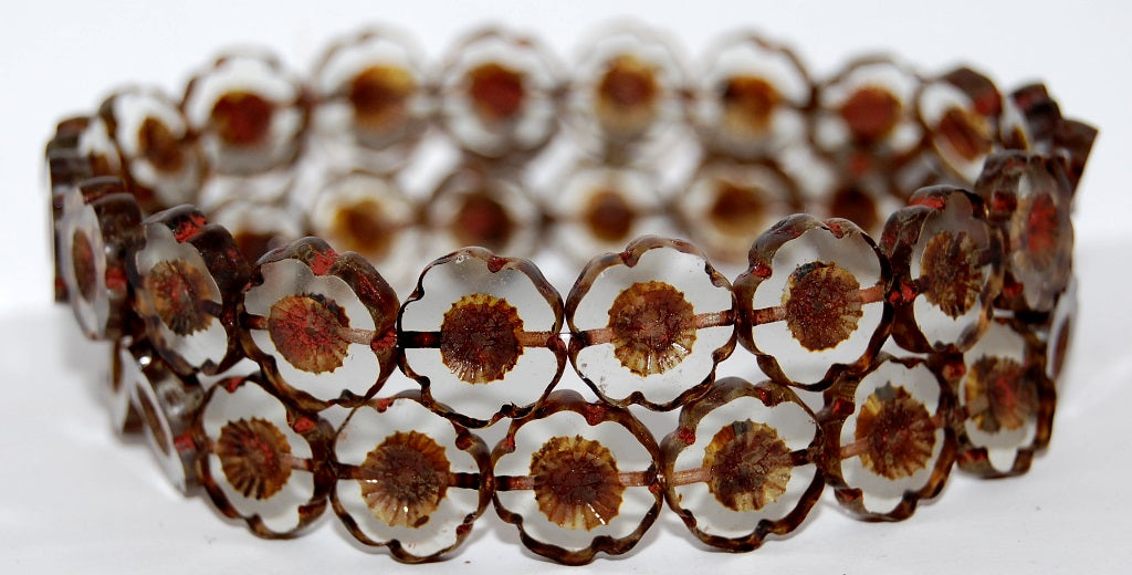 Table Cut Round Beads Hawaii Flowers, 40020 Travertin (40020 86800), Glass, Czech Republic