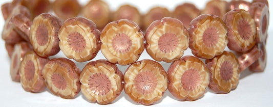 Table Cut Round Beads Hawaii Flowers, M14010 Bronze (M14010 14415), Glass, Czech Republic