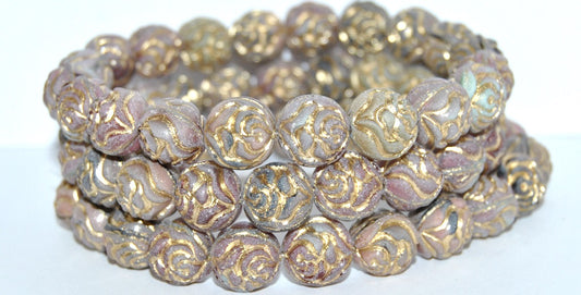 Round Rose Pressed Glass Beads, Mixed Colors Pink 54202 (Mix Pink 54202), Glass, Czech Republic