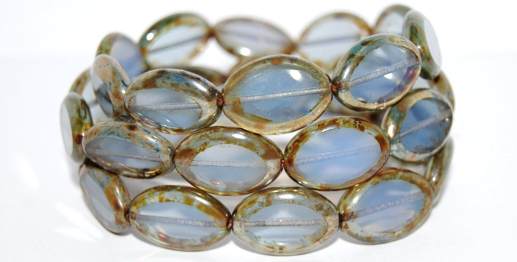 Table Cut Oval Beads Roach, Opal Blue 43400 (31000 43400), Glass, Czech Republic