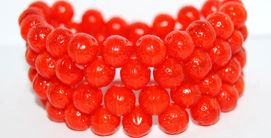 Round Orange Friut Pressed Glass Beads, Opal Red (91240), Glass, Czech Republic