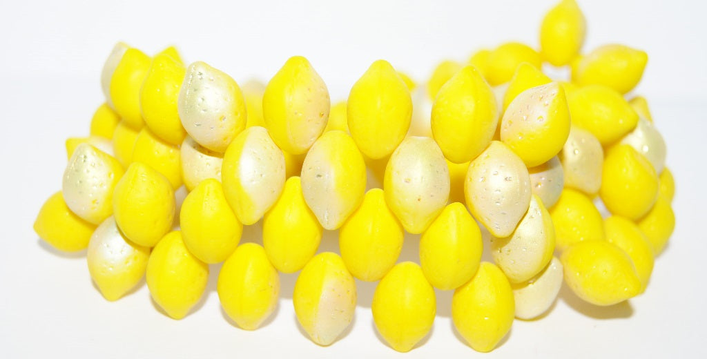 Lemon Friut Pressed Glass Beads, Transparent Yellow Abm (80120 Abm), Glass, Czech Republic