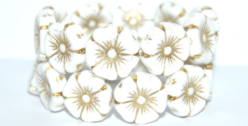Hawaii Flower Pressed Glass Beads, White 54202 (2010 54202), Glass, Czech Republic
