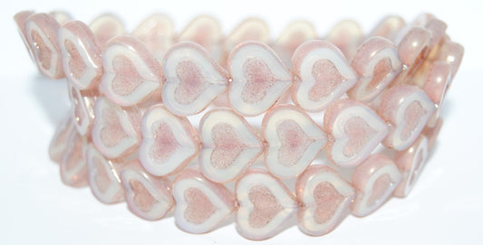 Table Cut Heart Beads With Heart, Beige Luster Red Full Coated (84000 14495), Glass, Czech Republic