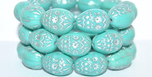 Oval Egg With Decor Pressed Glass Beads, Turquoise 54201 (63130 54201), Glass, Czech Republic