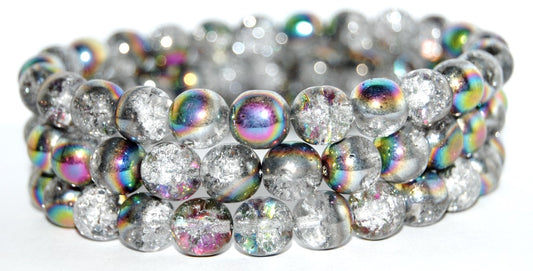 Round Pressed Glass Beads Druck, (Vitr Crack), Glass, Czech Republic